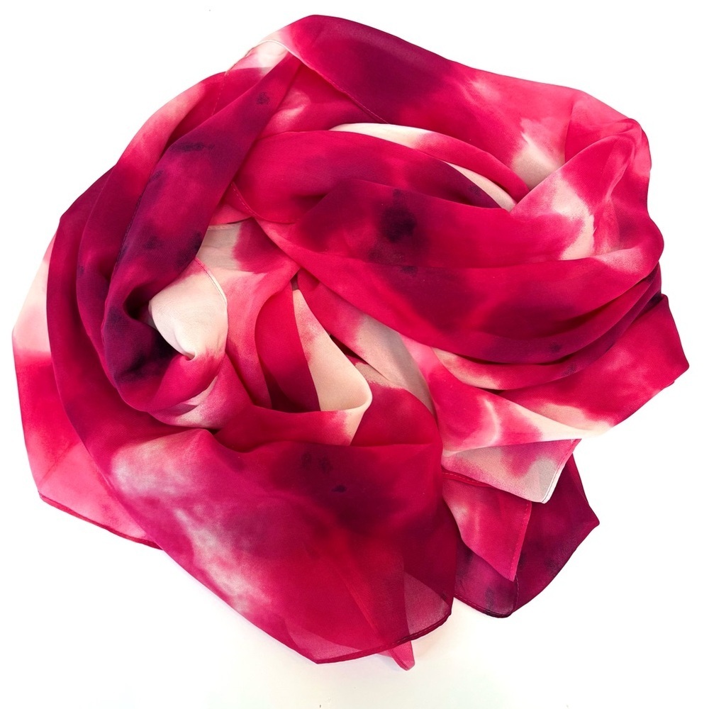 Calvin Klein Oblong Scarf Wrap Abstract Watercolor Print Pink White NEW 28x72